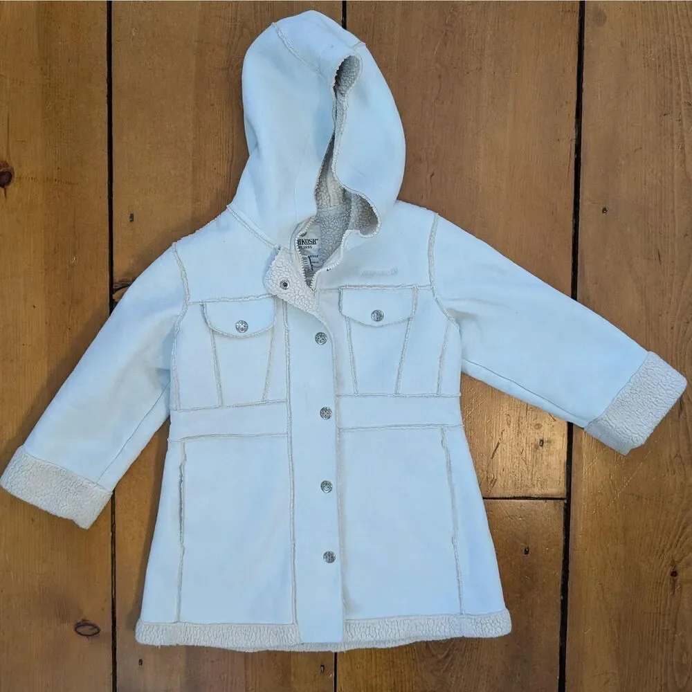 OshKosh B'gosh Coat Kids 5-6 Light Blue Hooded Sherpa Lined Full Zip Warm Winter